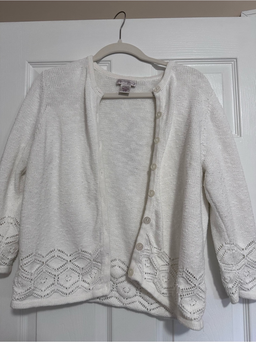 Northern Reflections Cream Openwork Knit Button-Front Cardigan